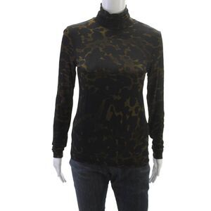 Dries Van Noten Women Black Animal Print Turtleneck Long Sleeve T-Shirt Size S